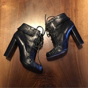 TOM FORD Black Leather Fringe Heeled Ankle Boot Size 10 EU 41 Made in Italy